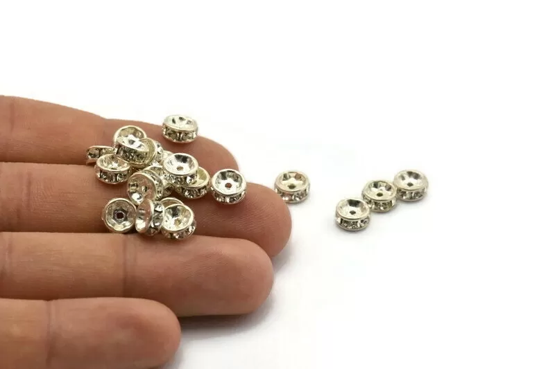 12 Vintage Silver Swarovski Rondelle Beads (7x3.5mm) Y282