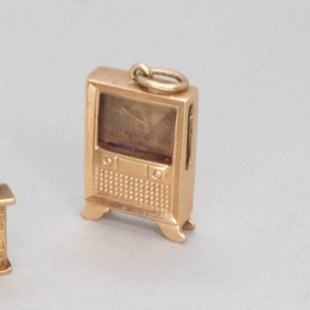 14K Vintage TV and Fireplace Charms