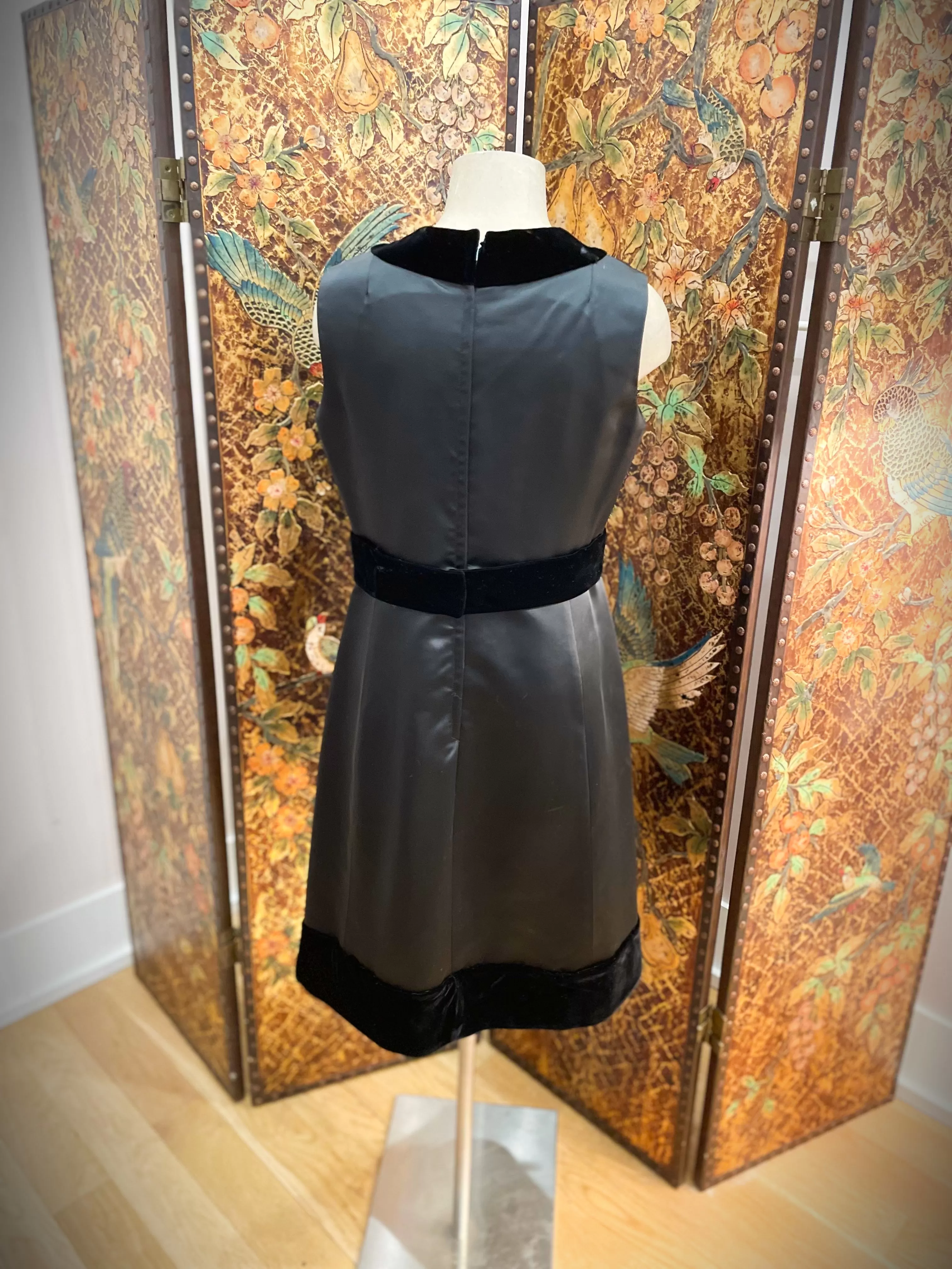 1960s Black Satin & Velvet Party Dress