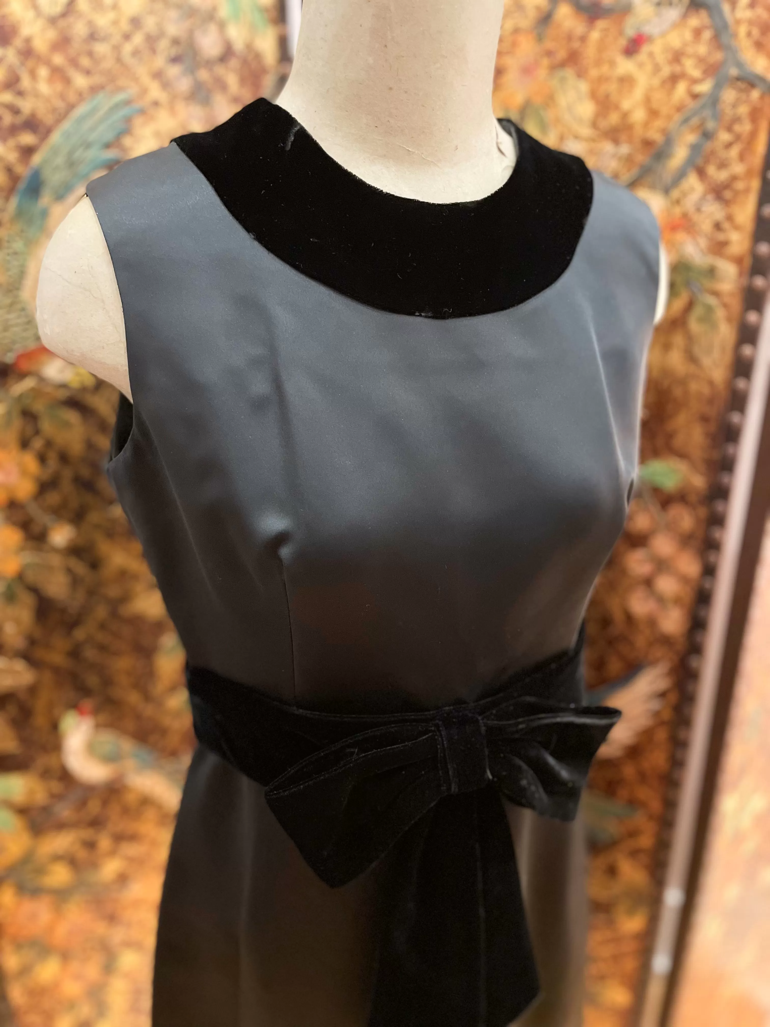 1960s Black Satin & Velvet Party Dress