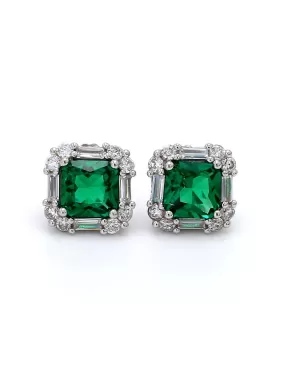 925 Silver Emerald Square Earring Studs