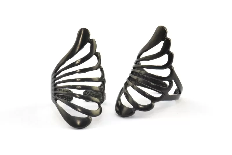 Adjustable Wing Ring, 2 Oxidized Brass Black Adjustable Wing Rings N0040 S1100