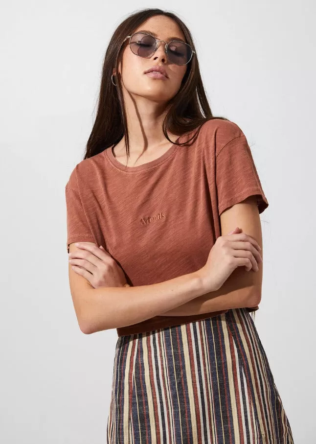 Afends Donna Wide Neck Cropped Tee Tobacco