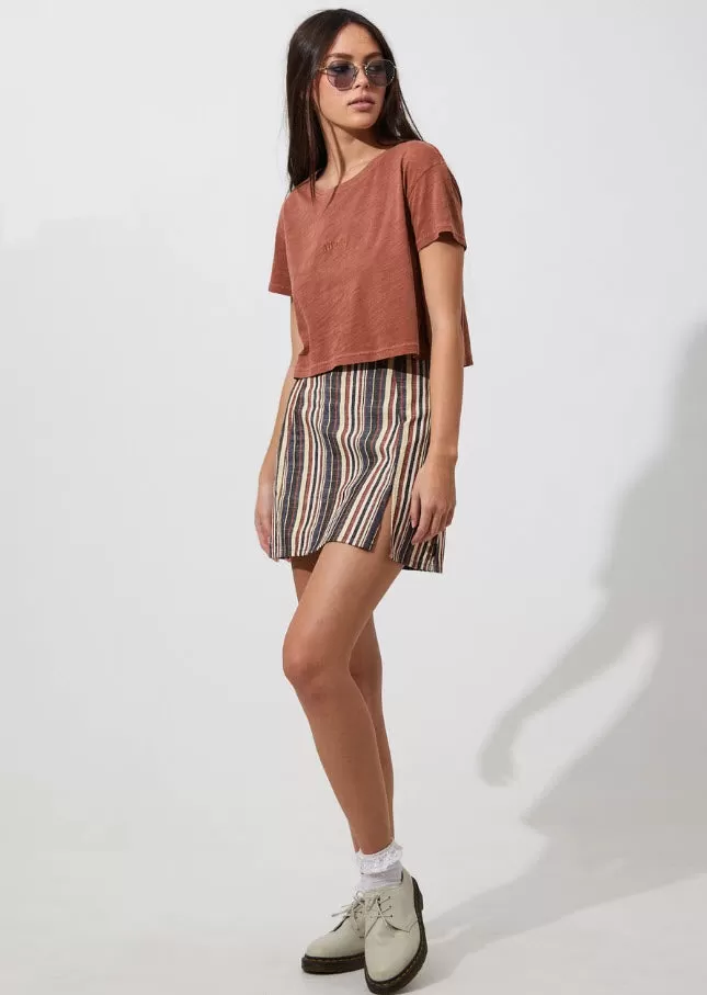 Afends Donna Wide Neck Cropped Tee Tobacco