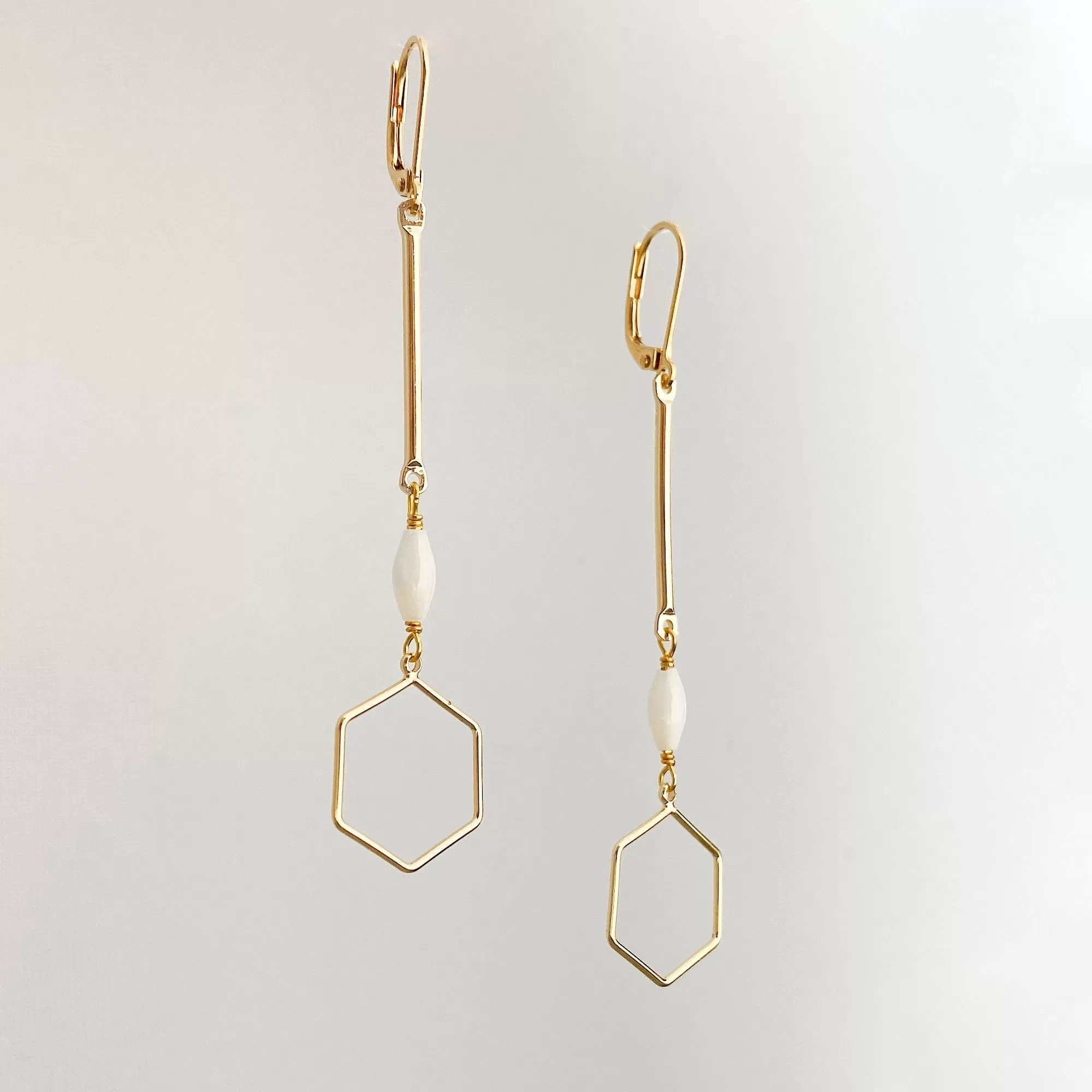 AINSLAY long gold hexagon earrings