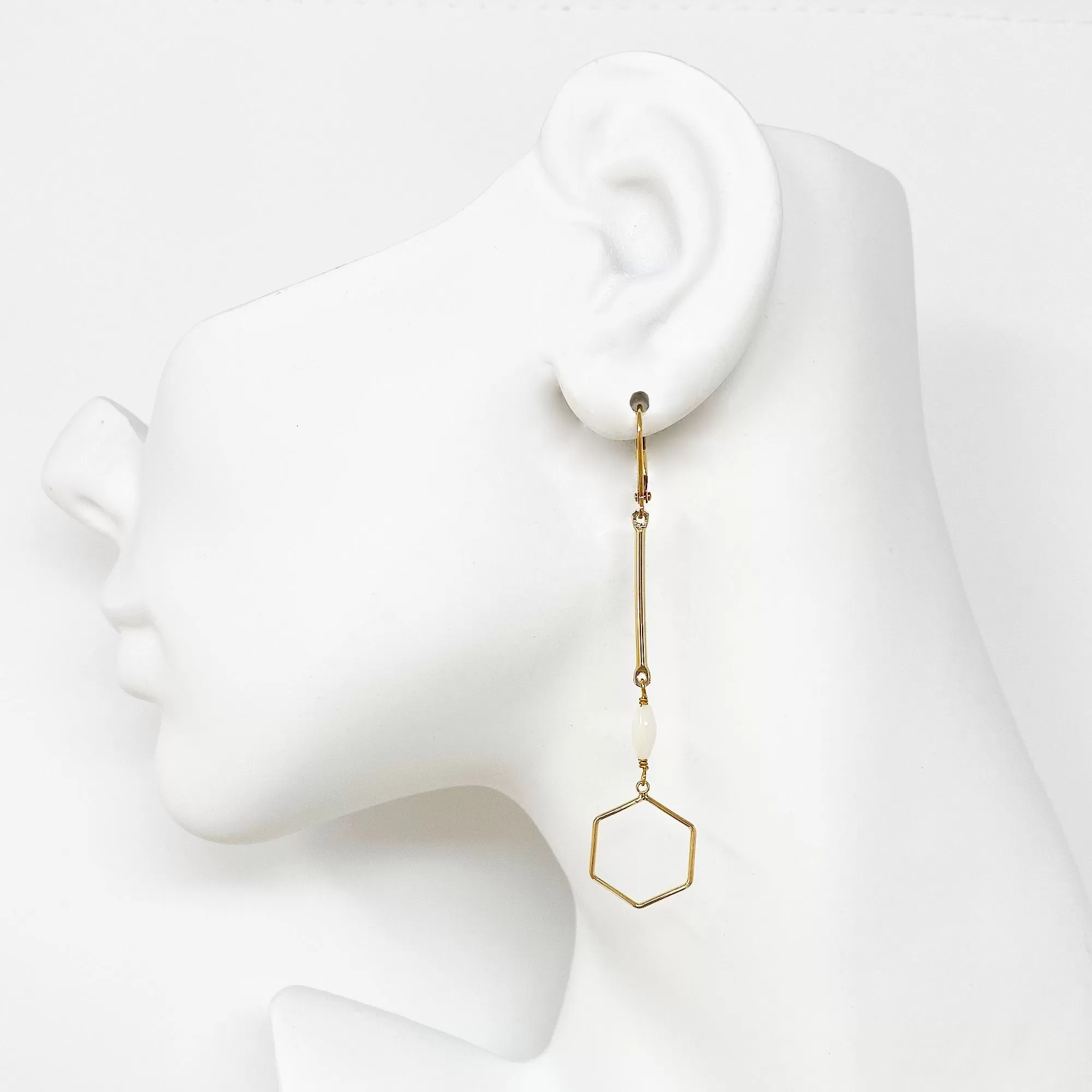 AINSLAY long gold hexagon earrings