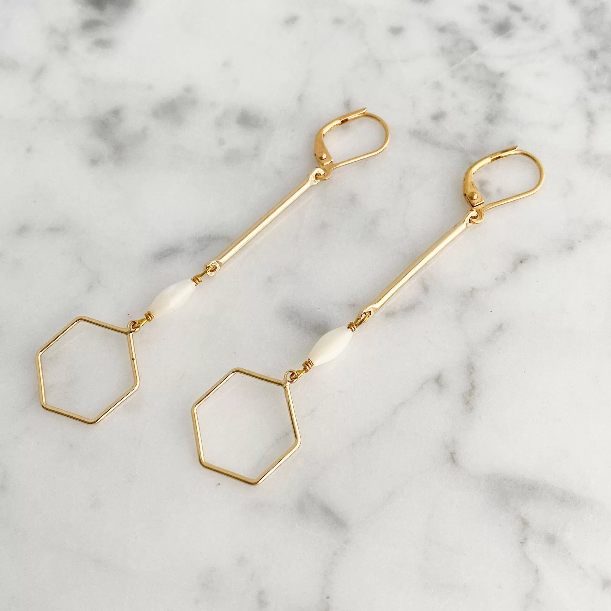 AINSLAY long gold hexagon earrings