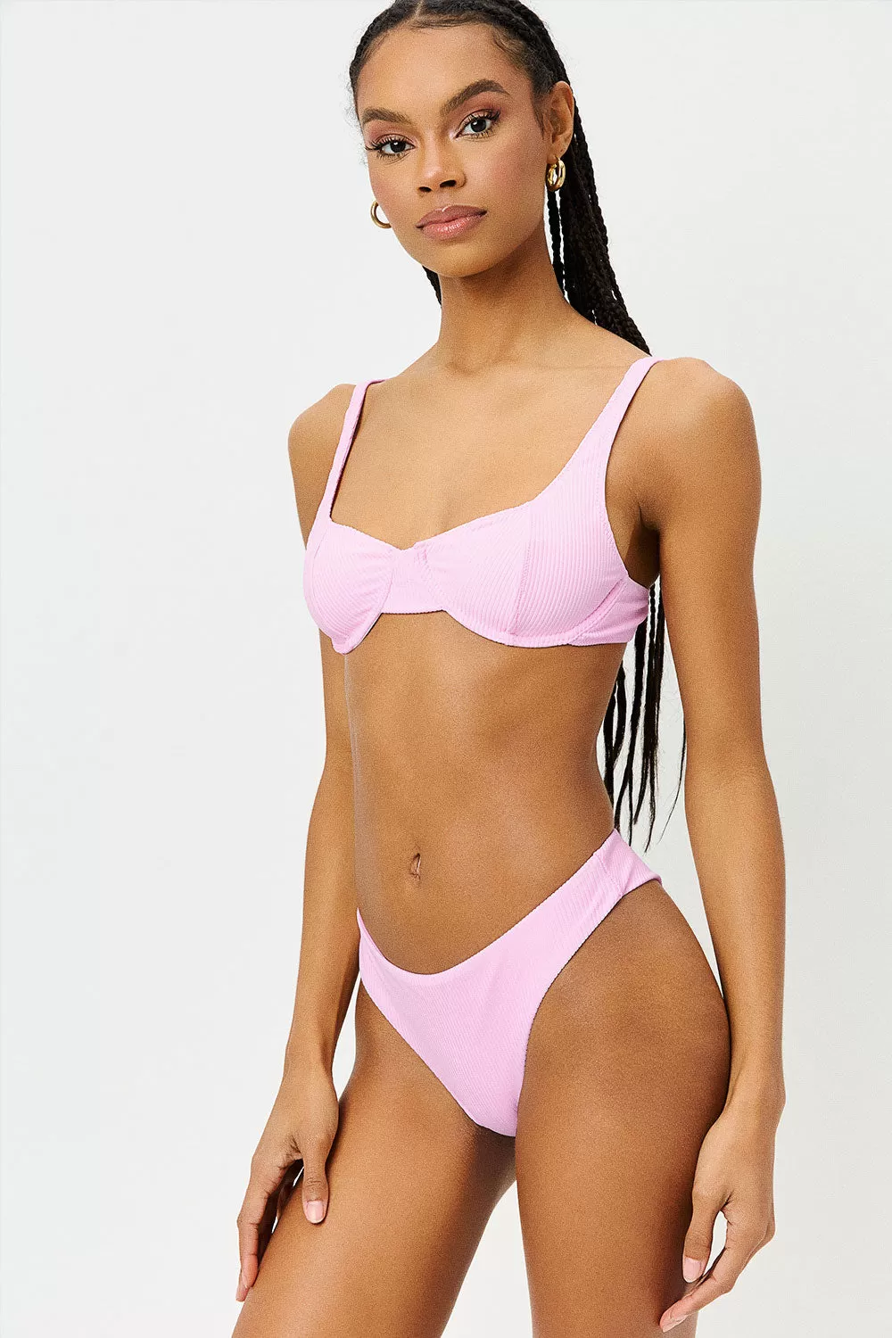 Anna Underwire Ribbed Bikini Top - Love Pink