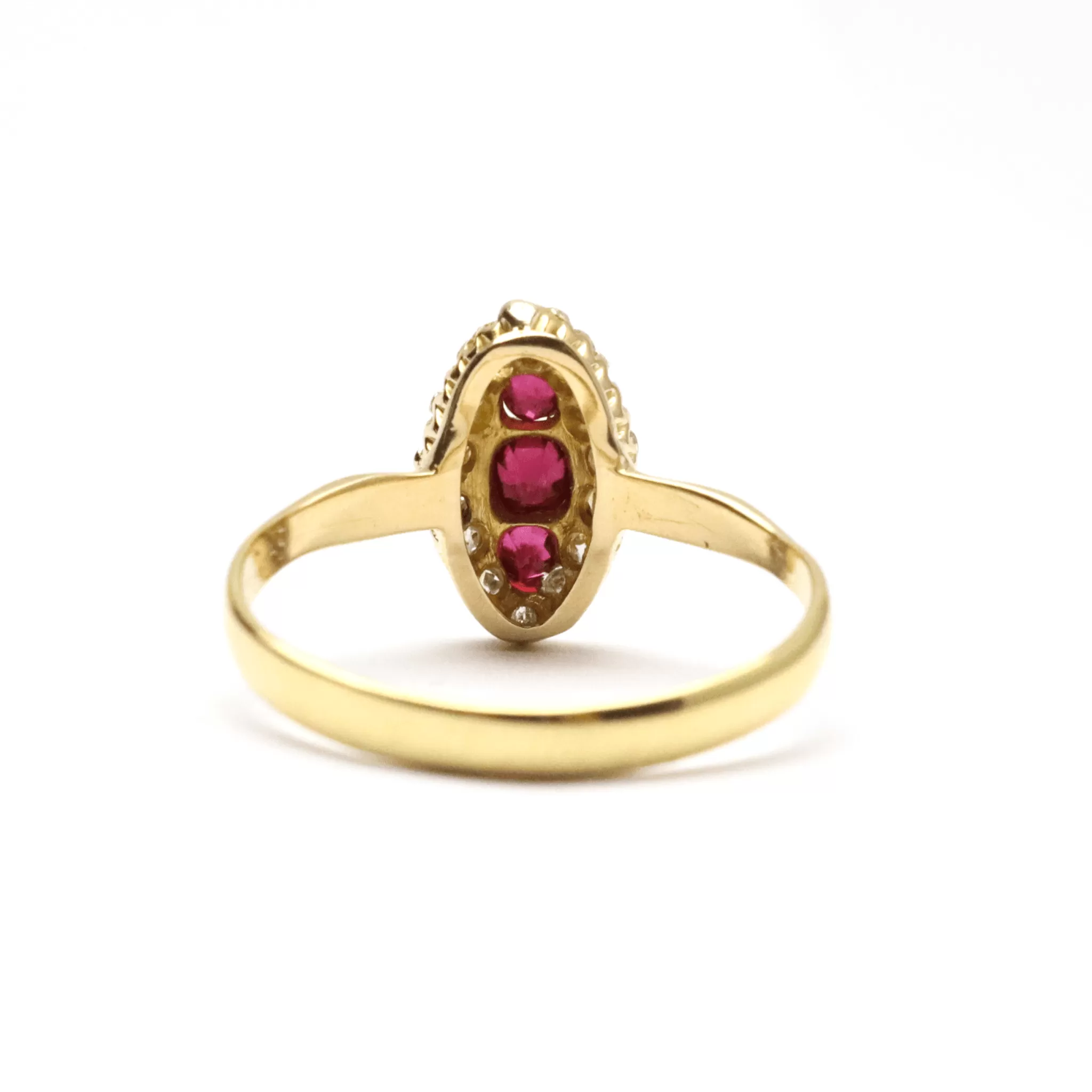 Art Deco Ruby and Diamond Navette  Shaped Panel Ring