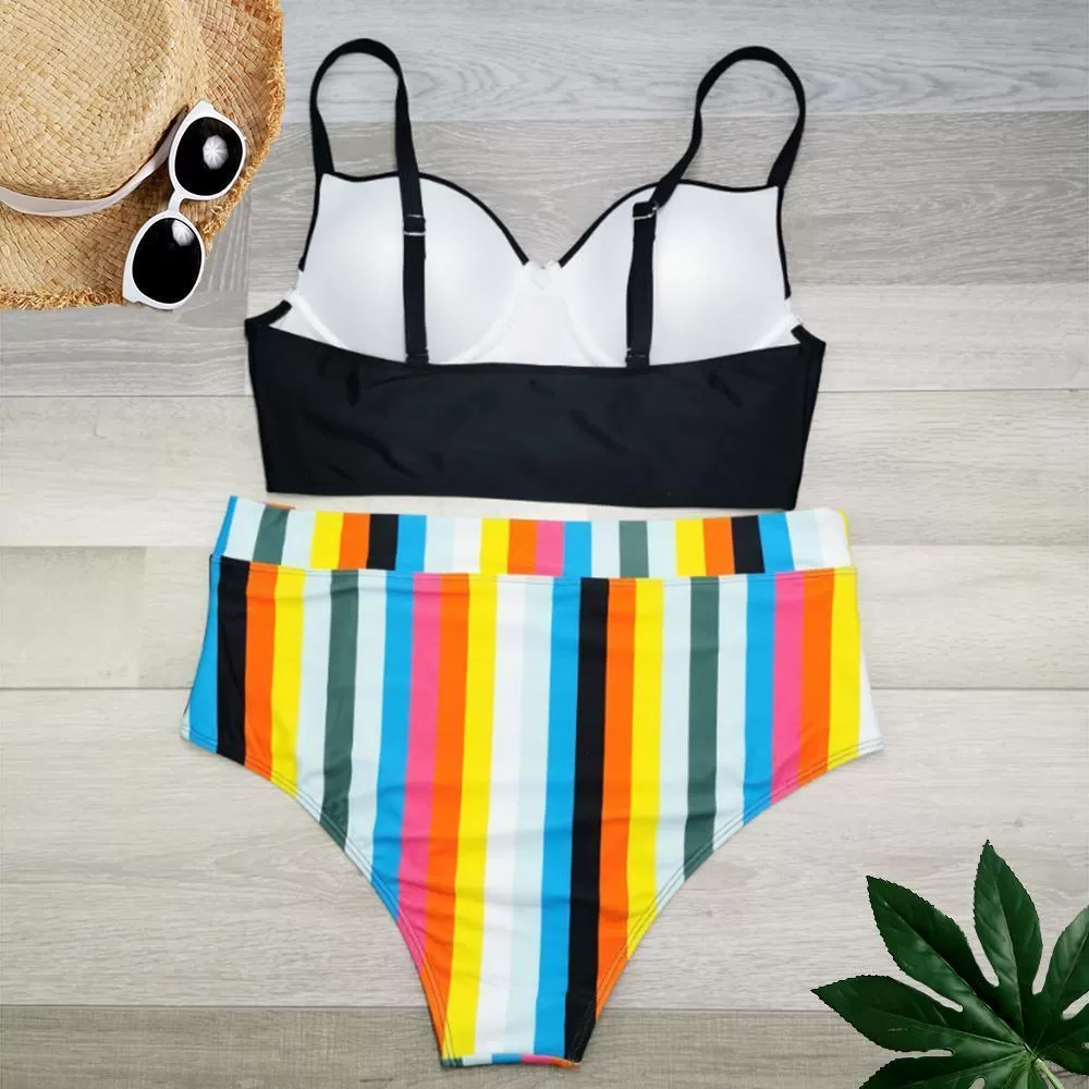 Beach Days Striped Full Brief Bikini Set