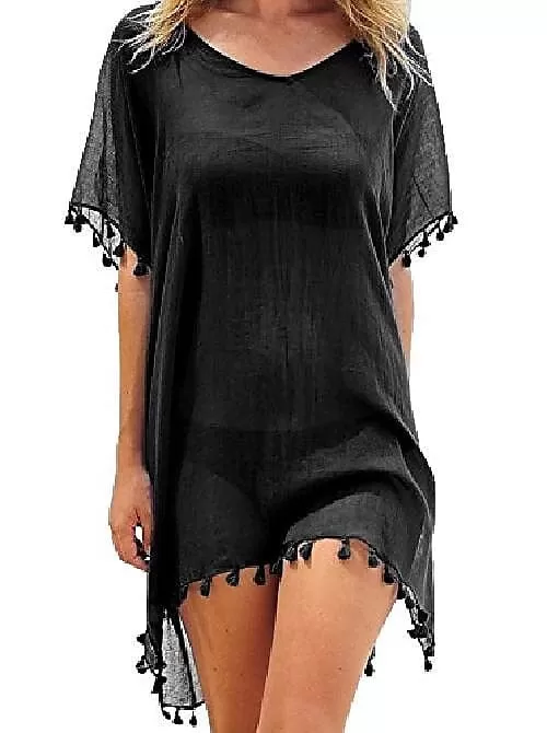 Beach Dress Women's Swimwear Cover-Up: Solid Color Ruffle Swimsuit Cover-Up