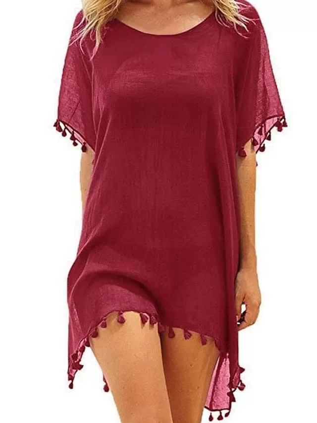 Beach Dress Women's Swimwear Cover-Up: Solid Color Ruffle Swimsuit Cover-Up