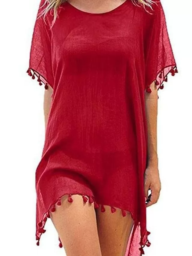 Beach Dress Women's Swimwear Cover-Up: Solid Color Ruffle Swimsuit Cover-Up