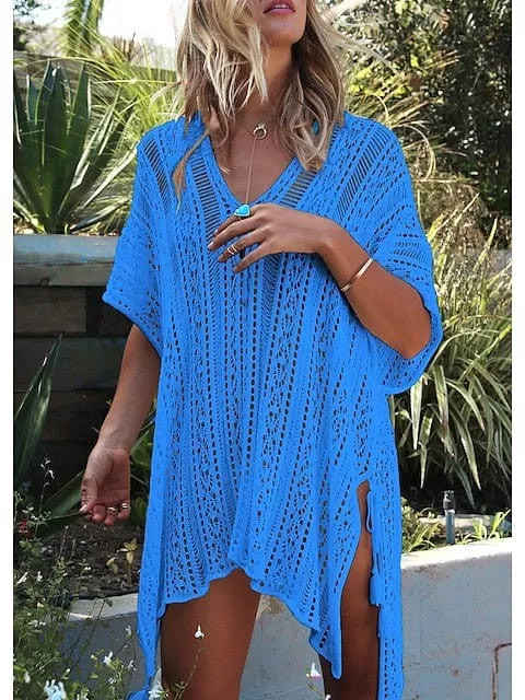 Beach-Ready Women's Crochet Hole Swimsuit Cover-Up Dress