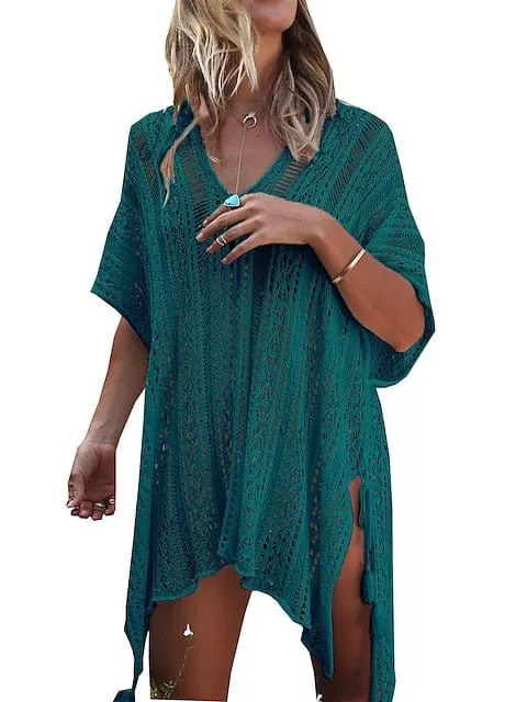 Beach-Ready Women's Crochet Hole Swimsuit Cover-Up Dress