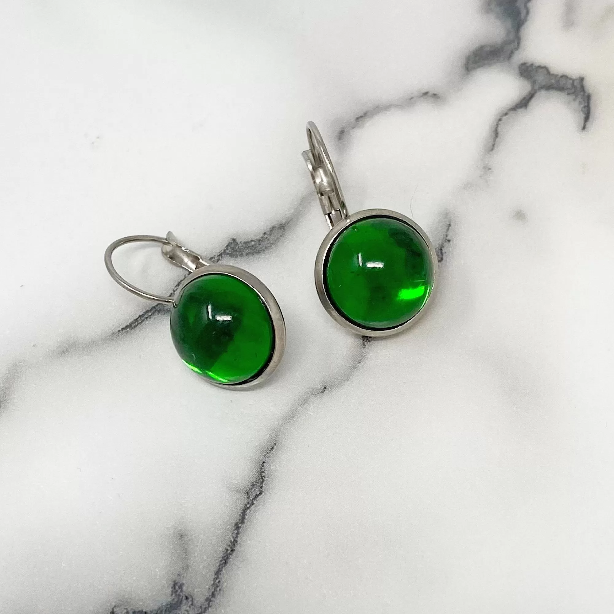 BENTON silver and emerald green drop earrings