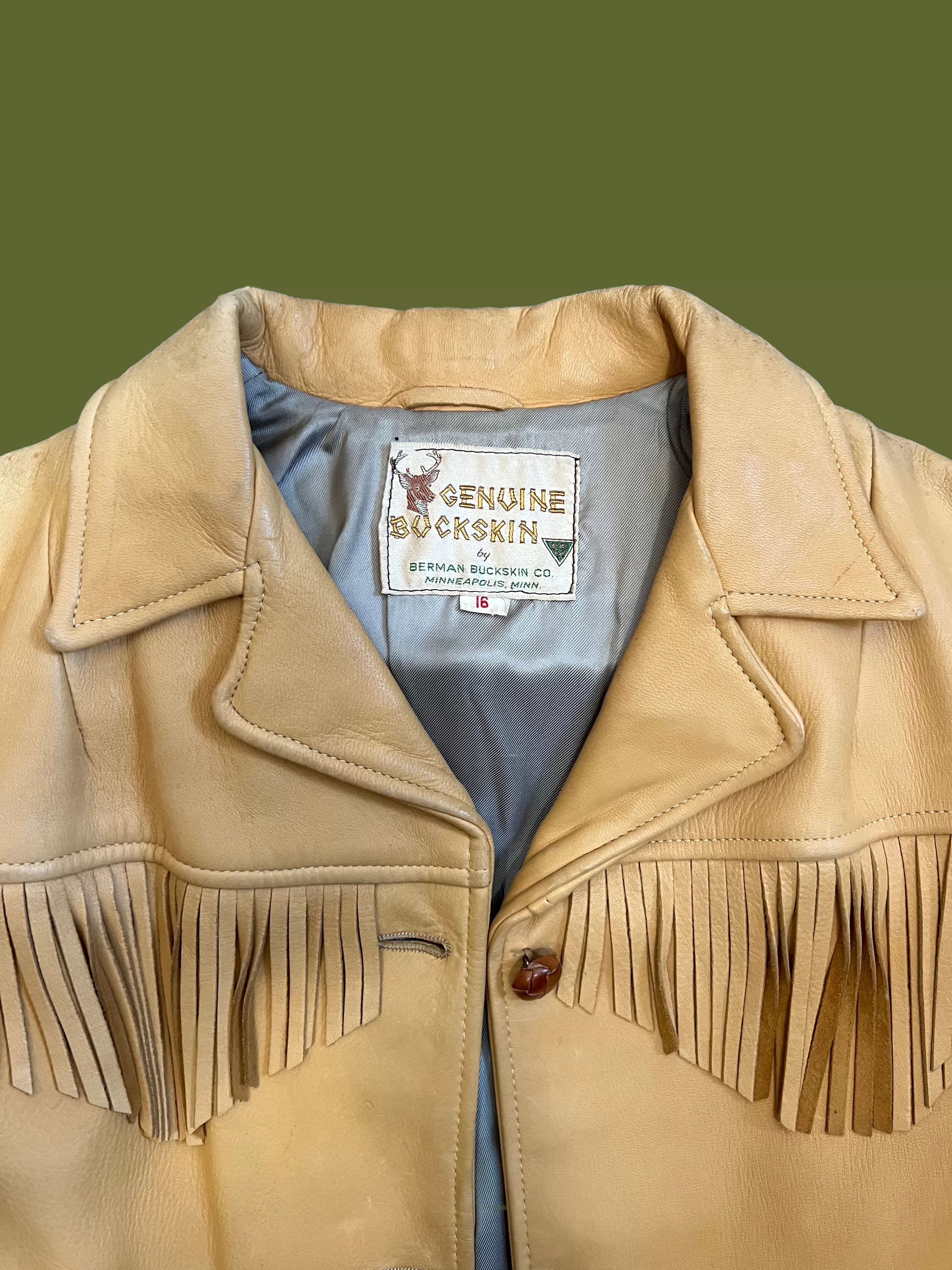 BERMAN BUCKSKIN CO. 50s 60s Buck Skin Leather Fringe Jacket, Women's Size Small