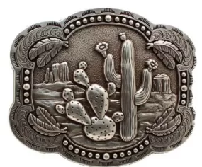 Blazin Roxx Desert Cactus and Feathers Rectangle Belt Buckle