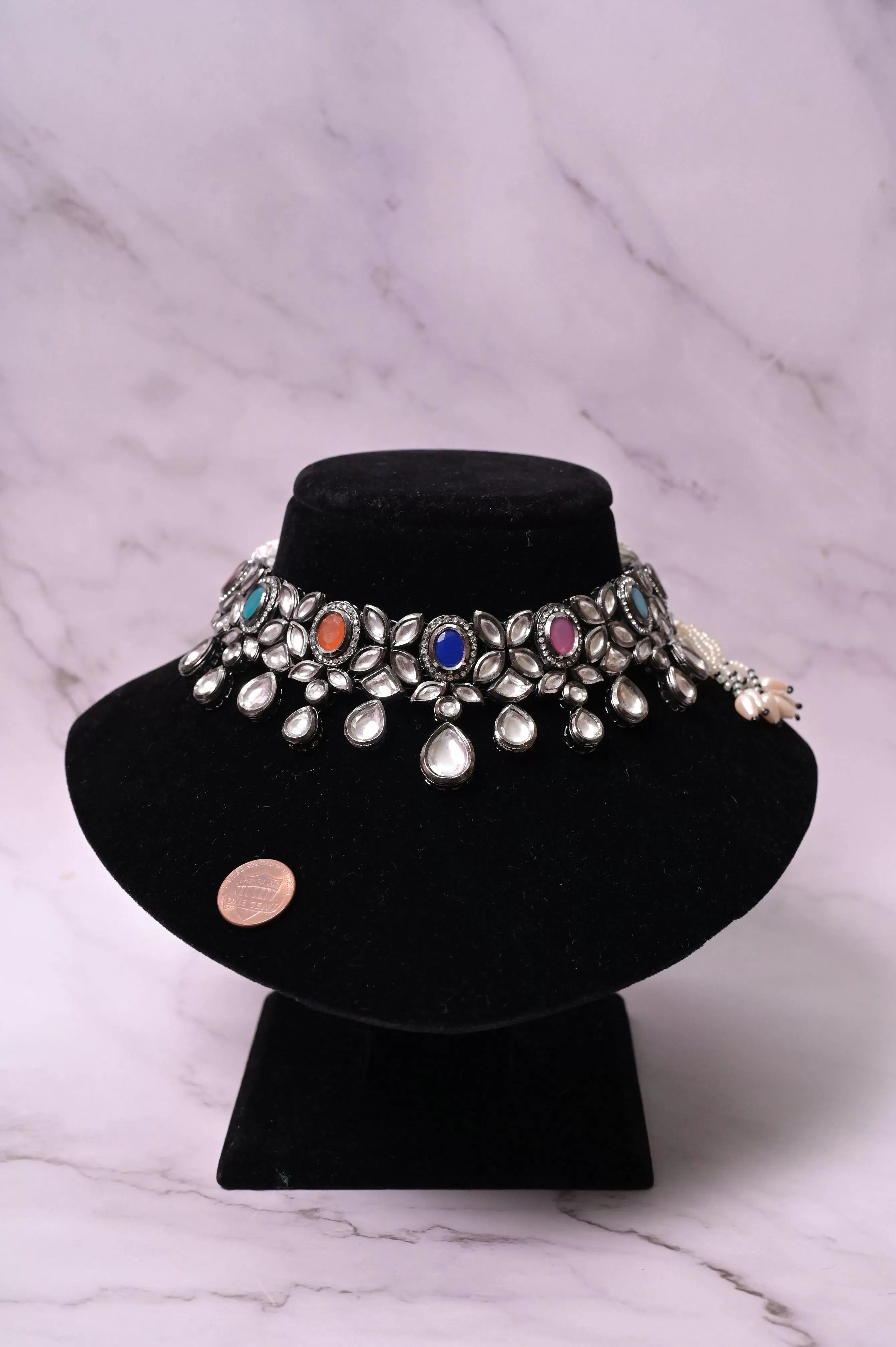 Boho Style Silver Kundan Choker with Maang Tika