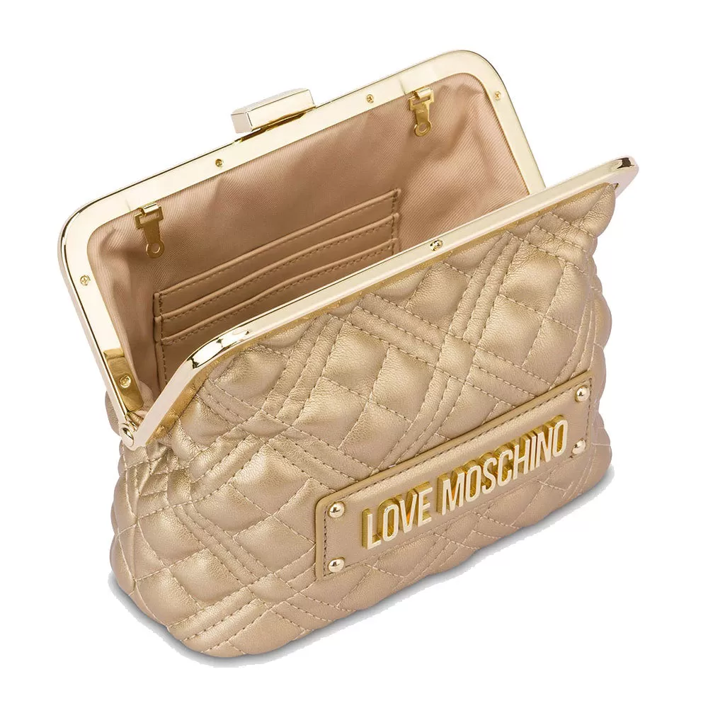 Borsa Donna a Mano con Chiusura a Scatto LOVE MOSCHINO linea Shiny Quilted Oro