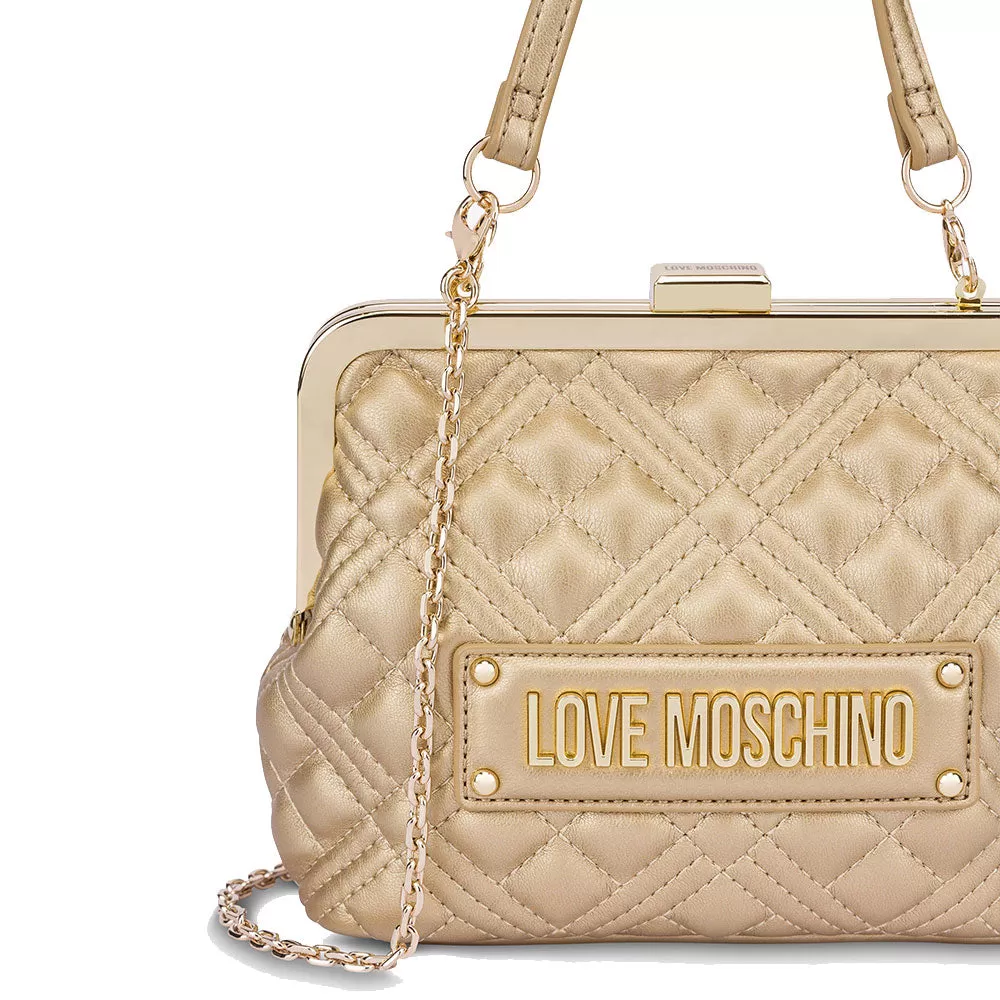 Borsa Donna a Mano con Chiusura a Scatto LOVE MOSCHINO linea Shiny Quilted Oro