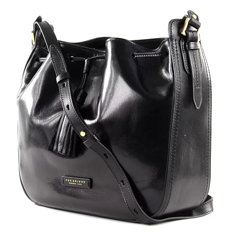 Borsa Donna a Secchiello con Tracolla THE BRIDGE in Pelle Nera linea Florentin