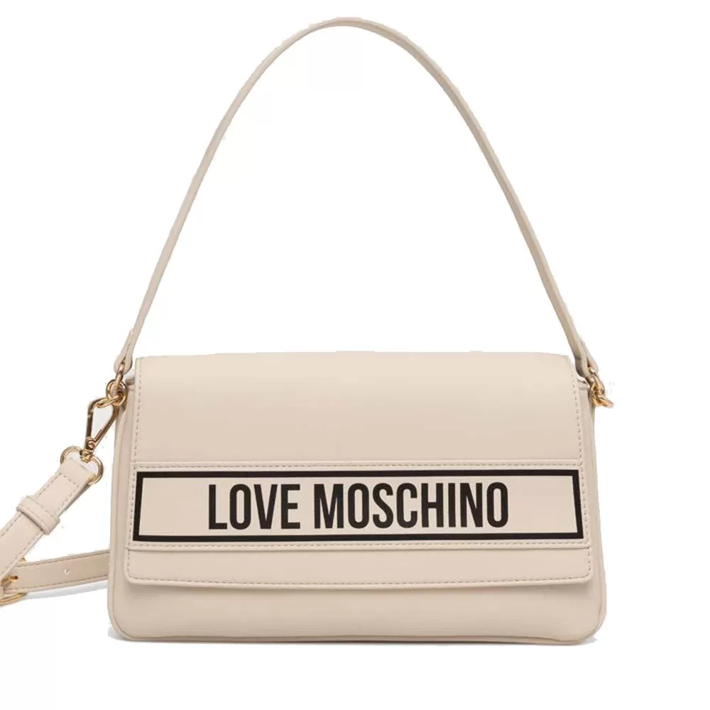 Borsa Donna a Spalla con Tracolla LOVE MOSCHINO Avorio con Logo Nero