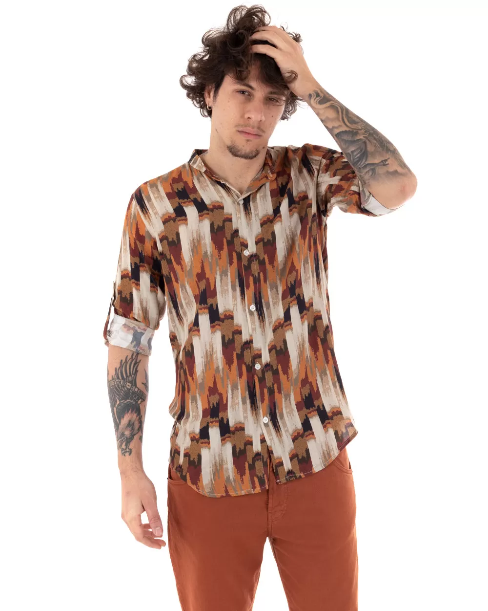 Camicia Uomo Con Colletto Manica Lunga Viscosa Morbida Multicolore GIOSAL-C2306A