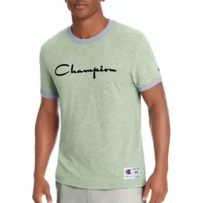 Champion Men's Heritage Ringer Tee, Flocked Script Logo (Olive)