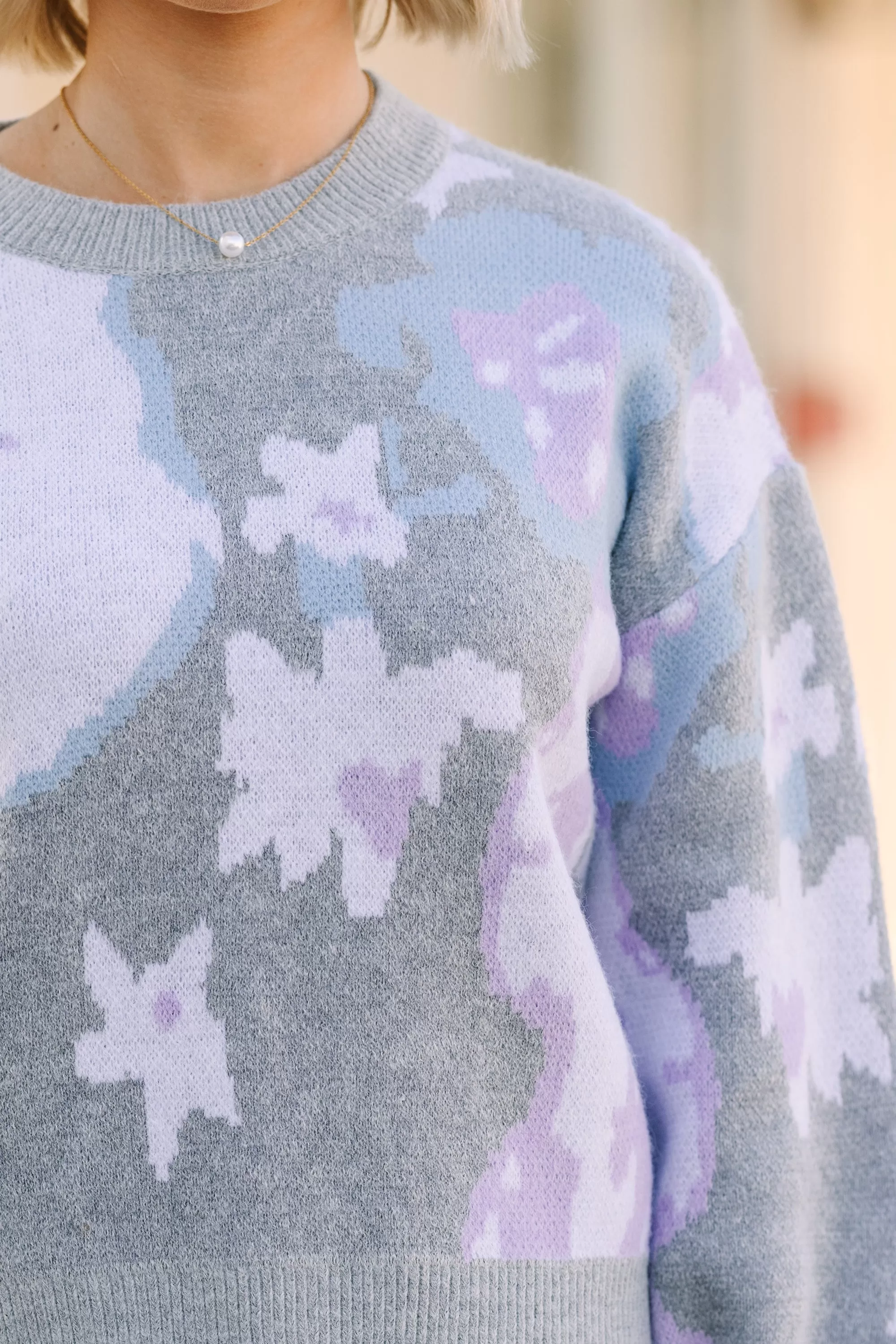 Chic Pursuits Blue Floral Sweater