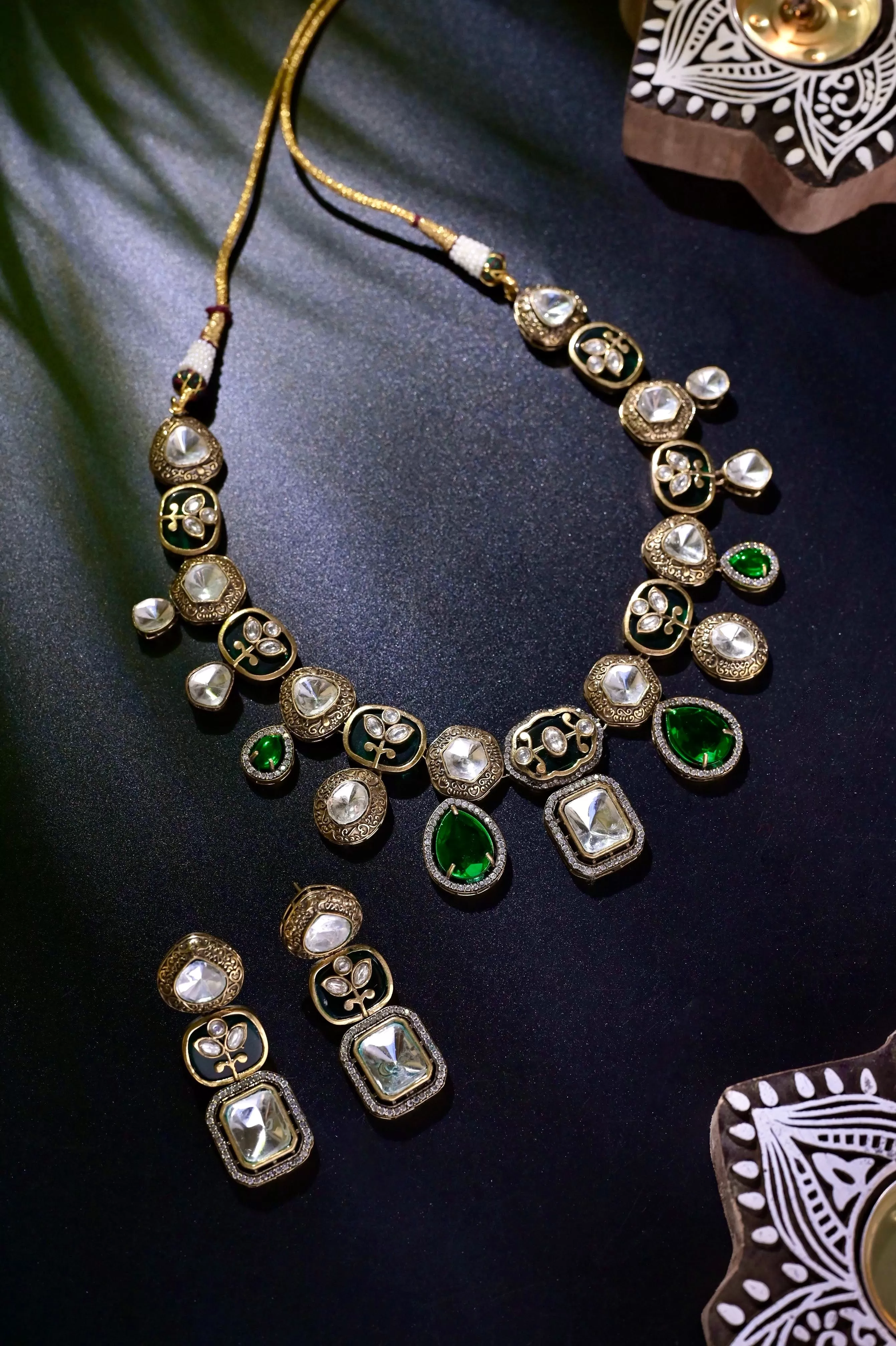 Collar Necklace Set with Stone Work and Polki Design