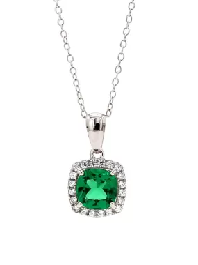 Cushion Cut Emerald Pendant With 925 Silver Chain