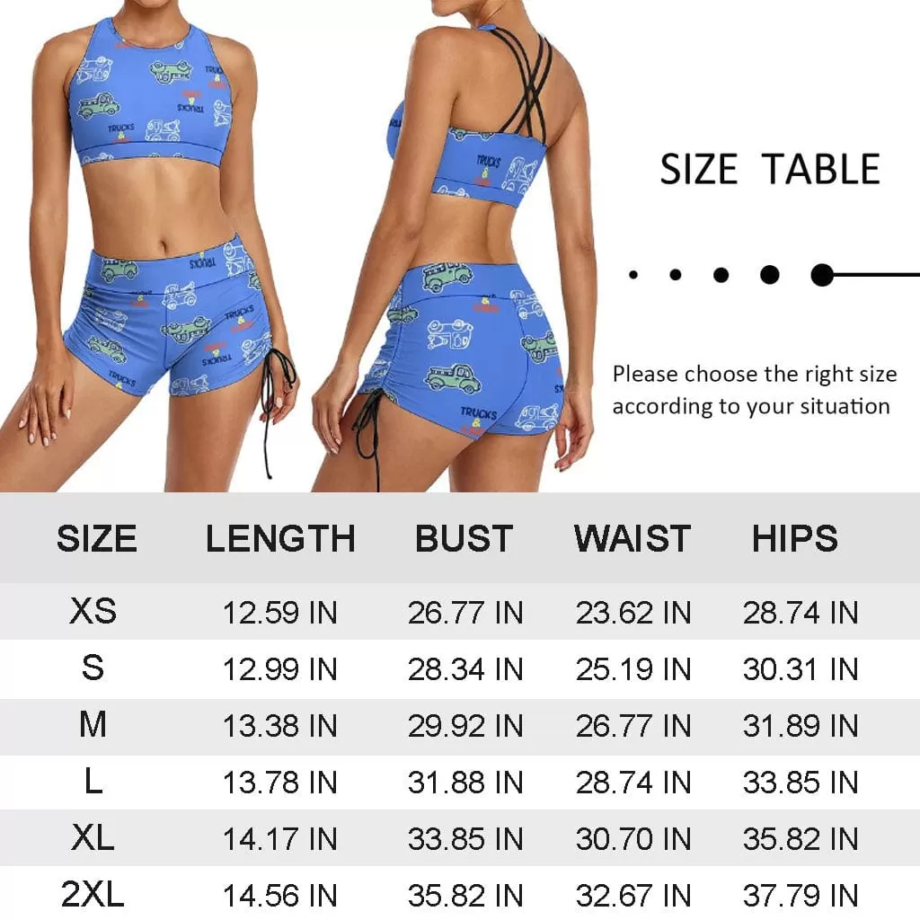 Custom Face Solid Drawstring Boyshorts Bikini Set Personalized High Waisted Bikini Bathing Suit