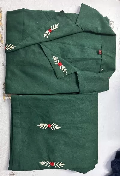 Dark Green Pure Cotton Kurti Pant Set