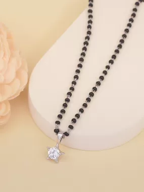 Deal Of The Month - AAA Grade American Diamond And Black Beads Solitaire Star Mangalsutra Made With Silver