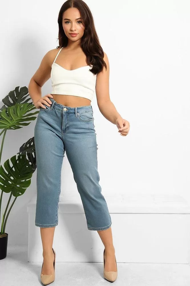 Denim Blue Cropped Summer Jeans