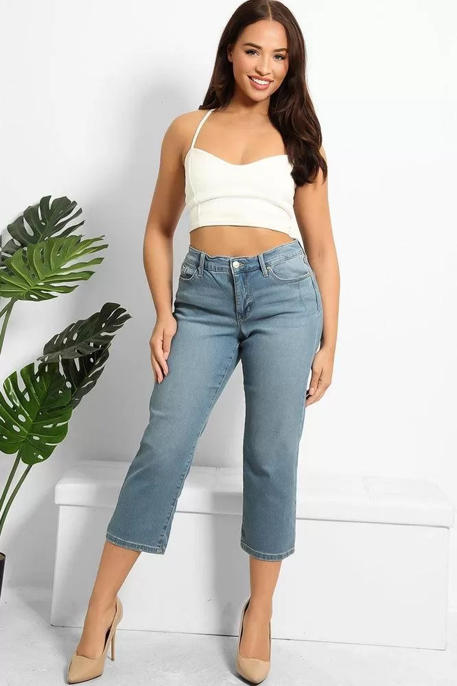 Denim Blue Cropped Summer Jeans