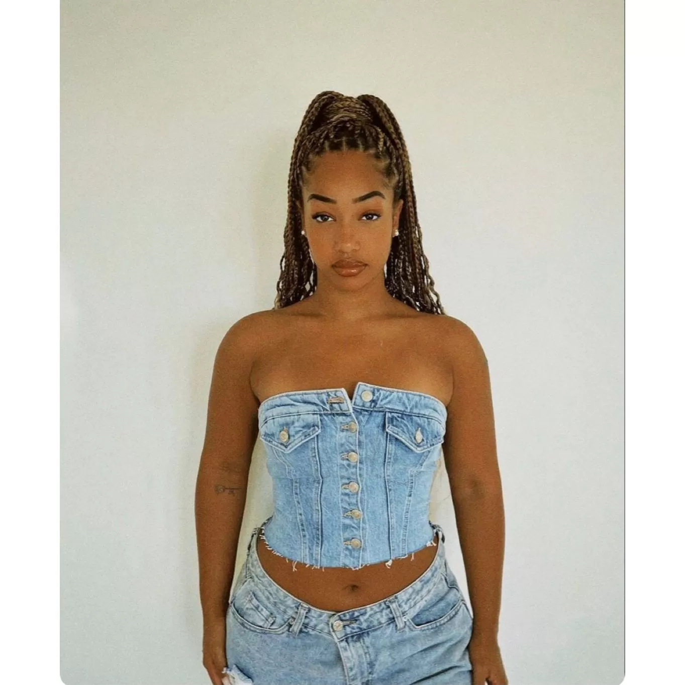 Denim Summer Single Breasted Strapless Crop Top