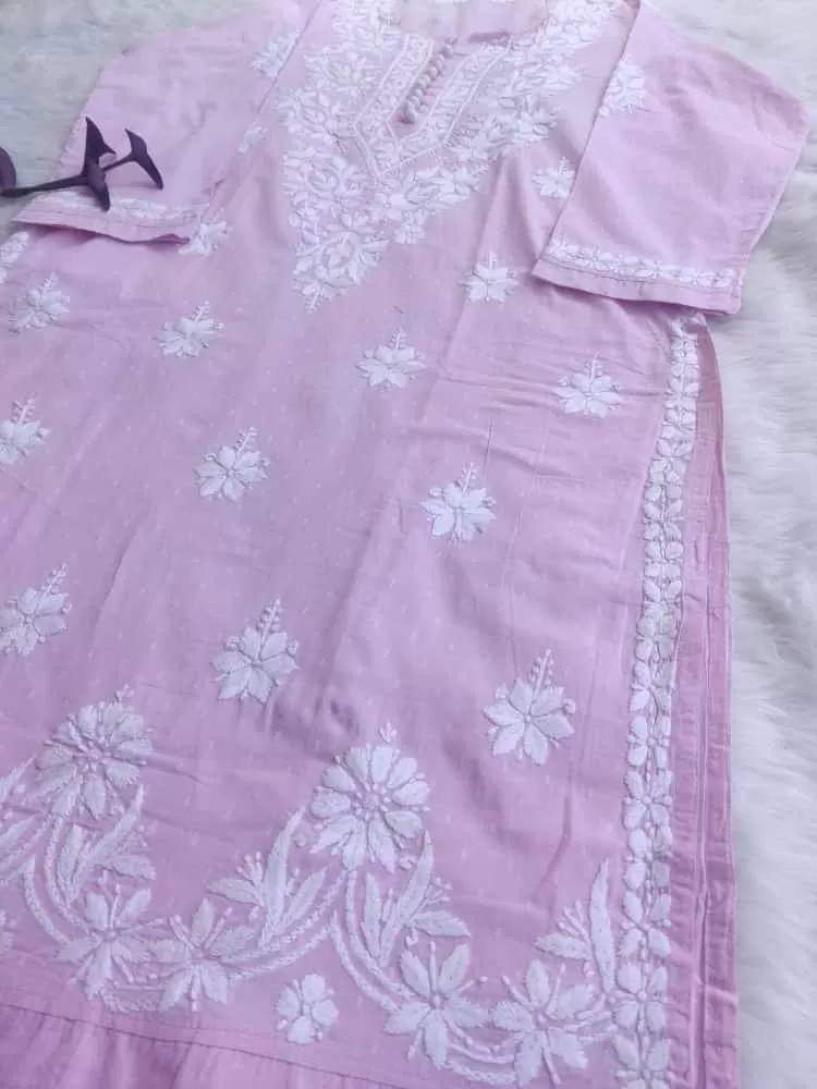 Dobby Neck Chrochet Chikankari Kurti