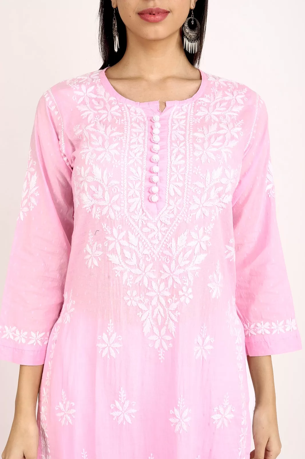 Dobby Neck Chrochet Chikankari Kurti