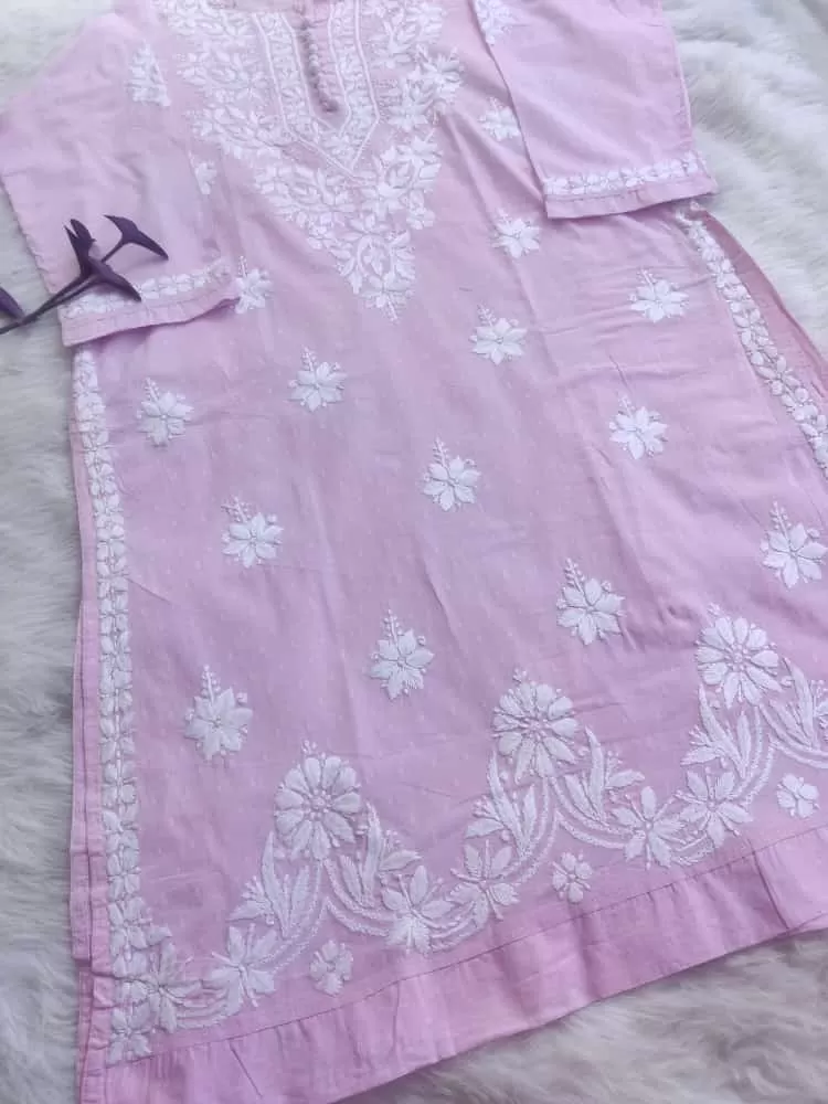 Dobby Neck Chrochet Chikankari Kurti