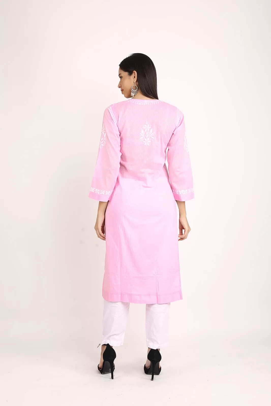 Dobby Neck Chrochet Chikankari Kurti