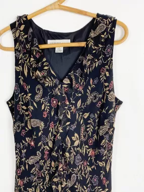 DWNY Black Silk Floral Bias Cut Sleeveless Midi Dress