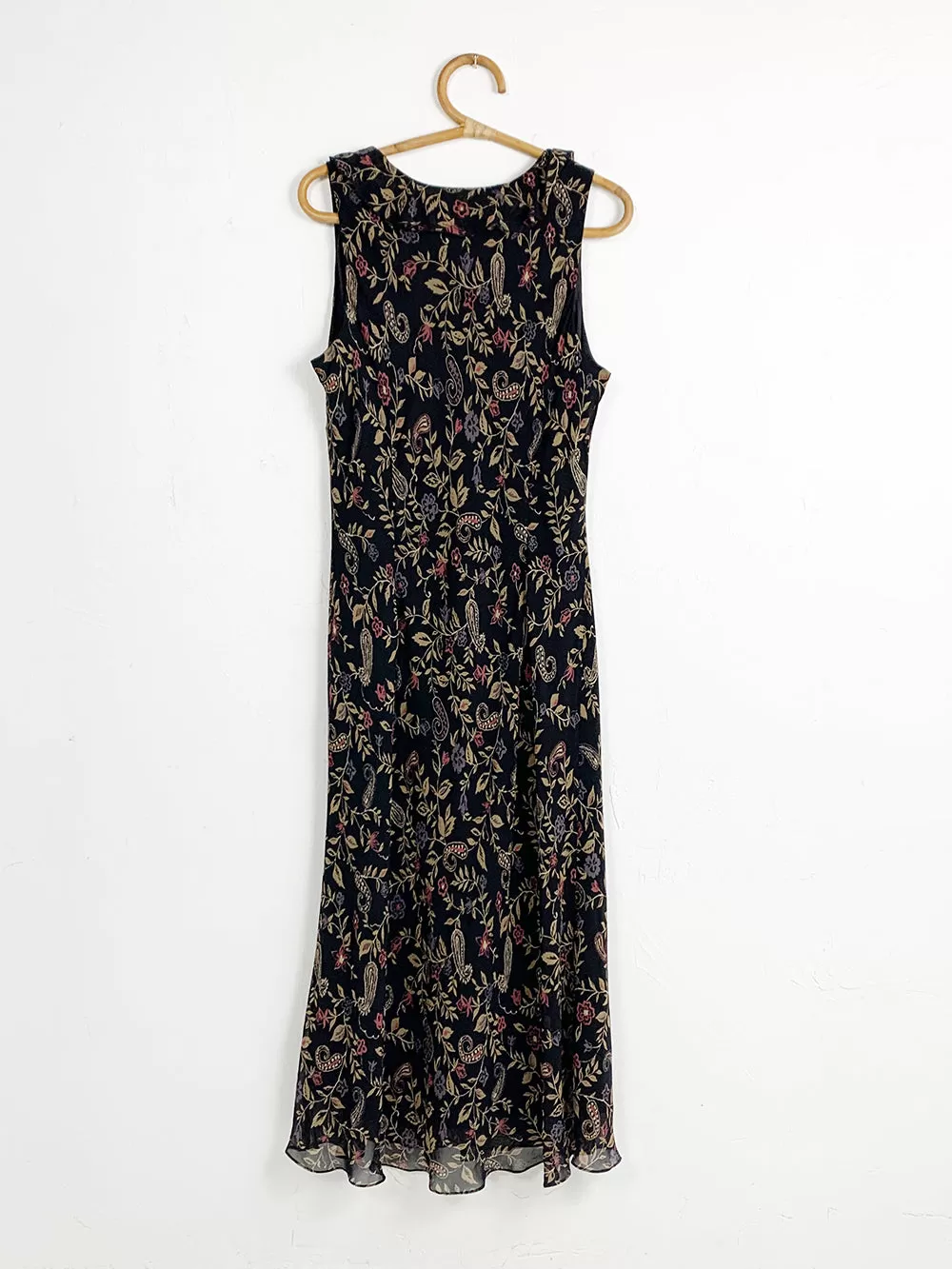 DWNY Black Silk Floral Bias Cut Sleeveless Midi Dress