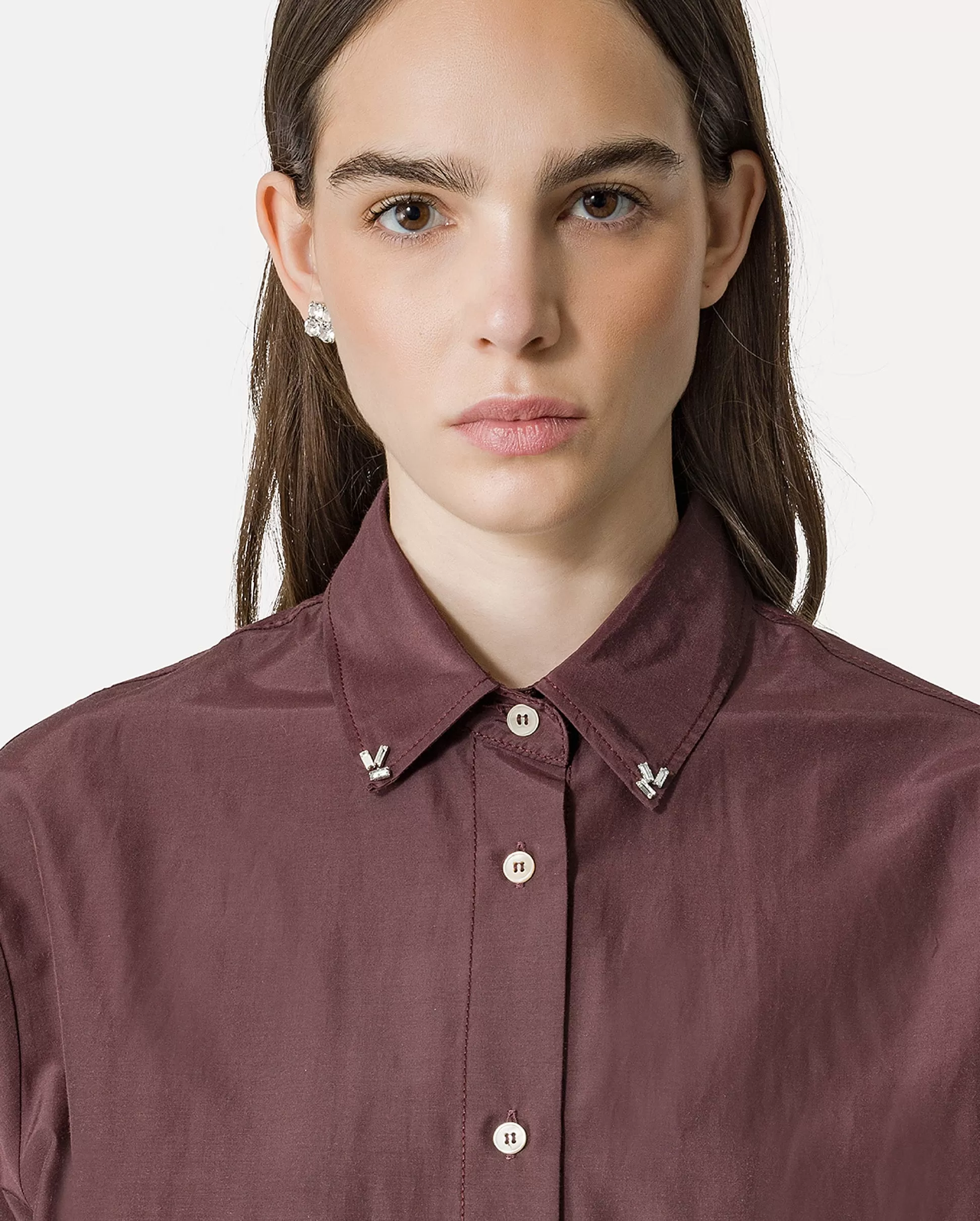 EMBROIDERED CHIC TAFFETA BOXY SHIRT / CACAO