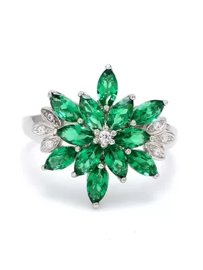 Emerald Flower Ring In Silver