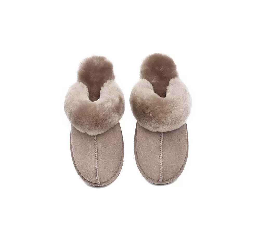 EVERAU UGG Sheepskin Wool Suede Scuff Slippers Muffin