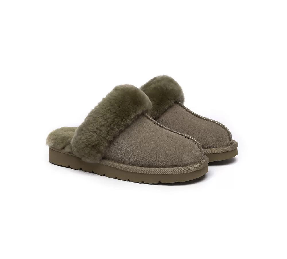 EVERAU UGG Sheepskin Wool Suede Scuff Slippers Muffin