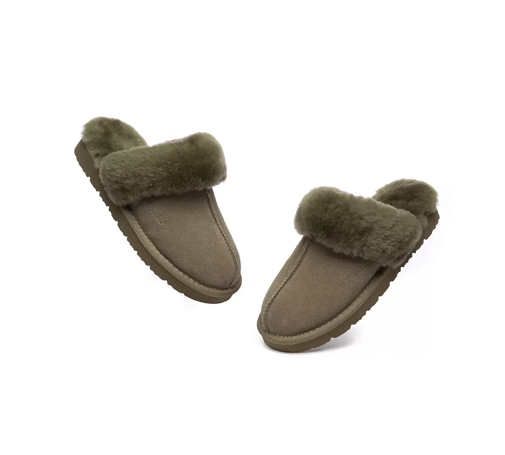 EVERAU UGG Sheepskin Wool Suede Scuff Slippers Muffin