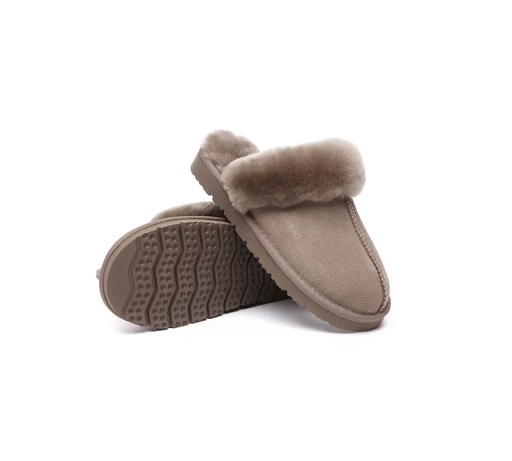 EVERAU UGG Sheepskin Wool Suede Scuff Slippers Muffin